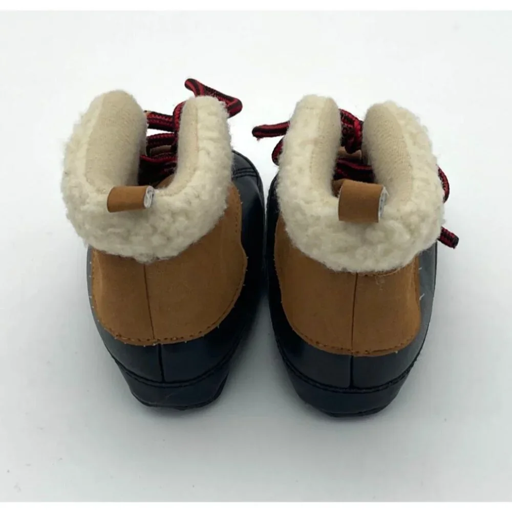 Carters Baby Boy Duck Boots Fleece-Lined Soft Crib Shoes Brown & Black 9-12 Mos - Picture 3 of 6